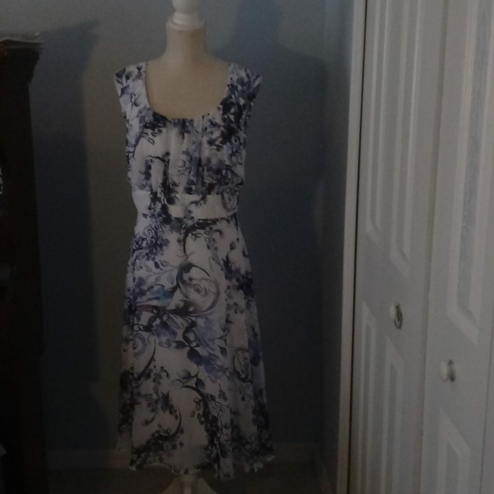 White and blue semi-formal dress